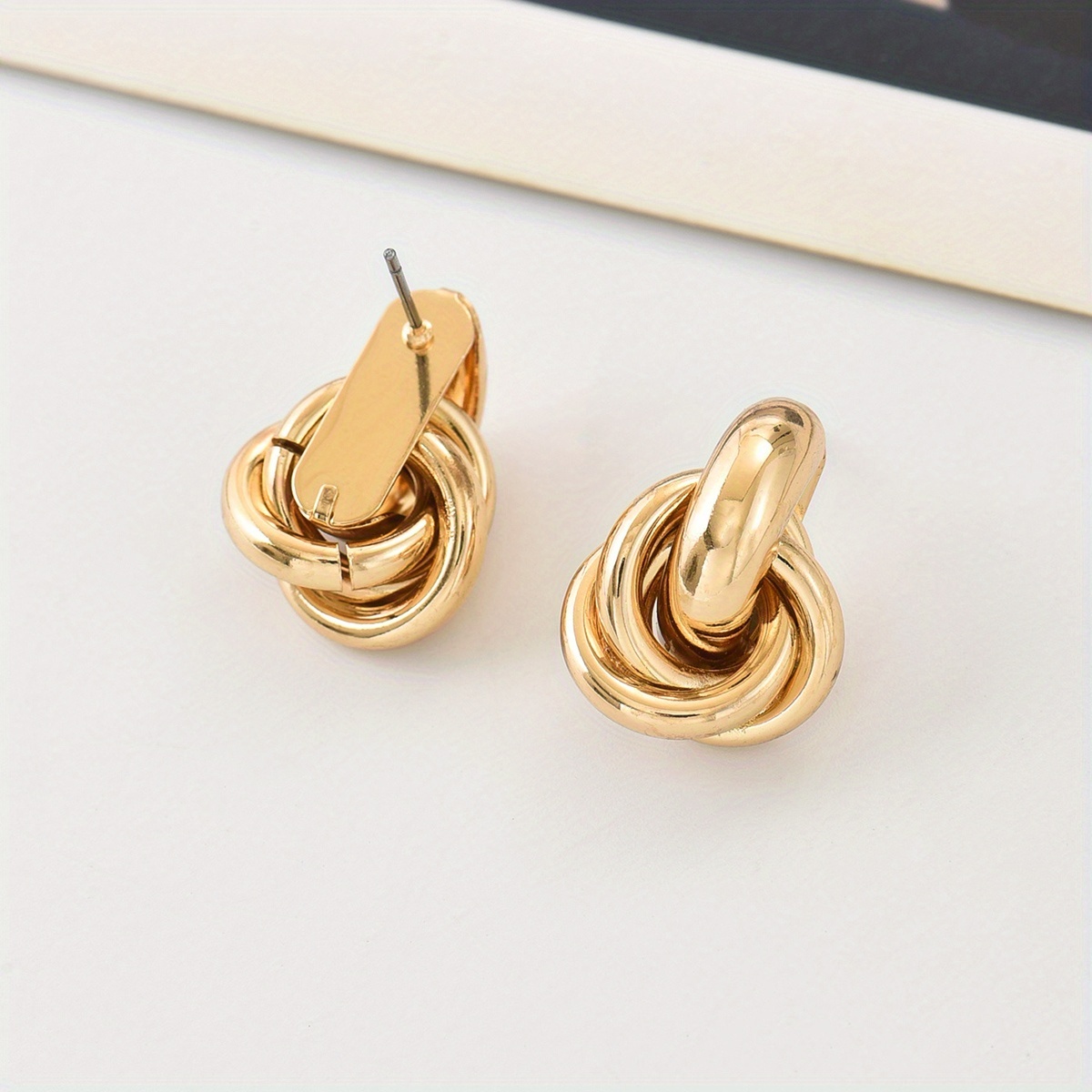 Golden Geometric Twisted Layer Earrings for Women